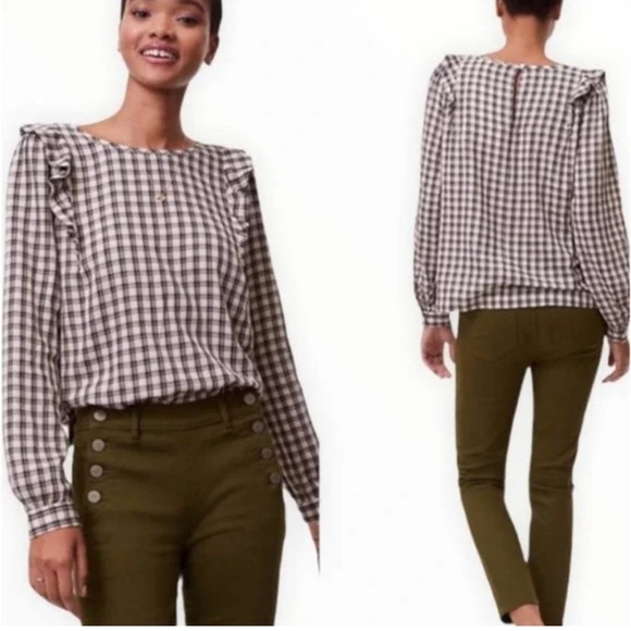 LOFT cotton plaid ruffle blouse, size S - Picture 4 of 7